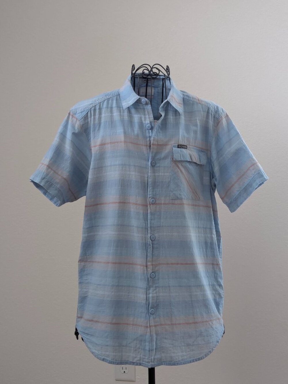 Columbia Blue Cotton Stripe Shirt Size S Beach Coastal